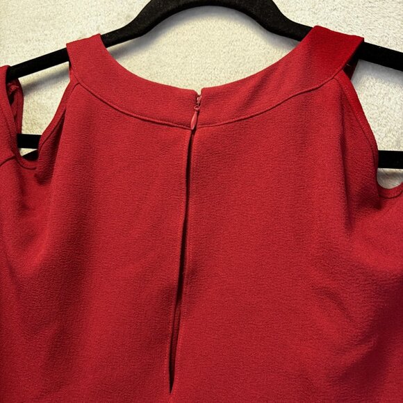 Adrianna Papell Red Flutter Party Dress Womens 16W Cold Shoulder Midi Cocktail - Picture 15 of 15